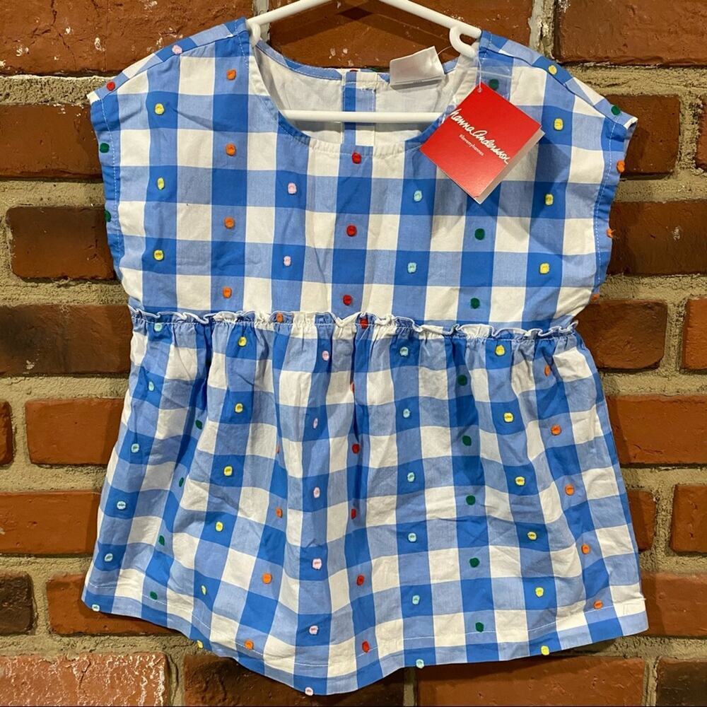 Hanna Andersson Gingham Dot Top Sz 6 Girls NEW